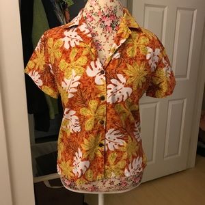 🌸🌴 Aloha Button Down Hawaiian Shirt, Orange, S